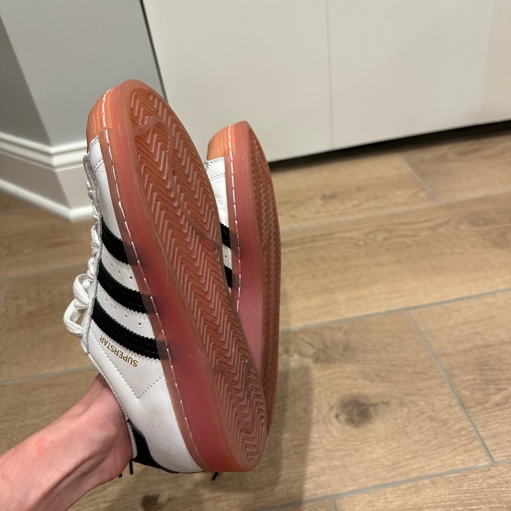 Adidas White and Black Superstar Sneakers with Pink Accents - Picture 6 of 7